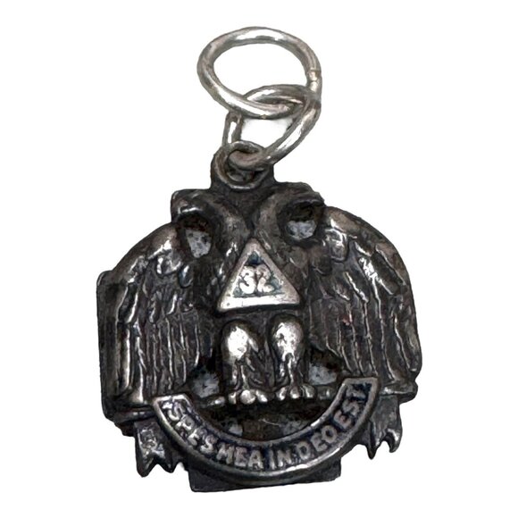 Vintage Sterling Silver Masonic Scottish Rite 32 Degree Pendant Long Island .75" - Picture 1 of 5